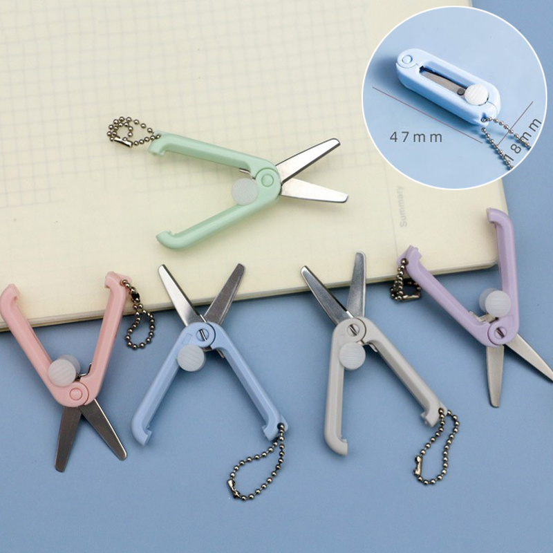 Novelty Keychain Mini Foldable Scissor Portable Stainless Steel Blade Safe Cutter Utility Knife for Paper Stationary Scissors