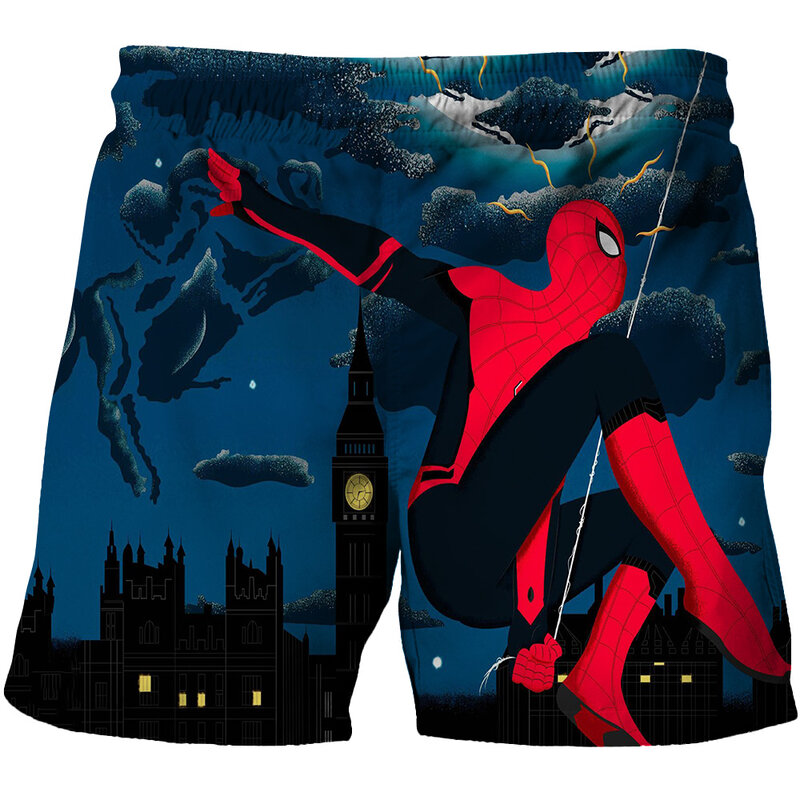 男の子と女の子のためのマーベルの衣装,スパイダーマンのプリントが施されたファッショナブルな子供用ビーチショーツ