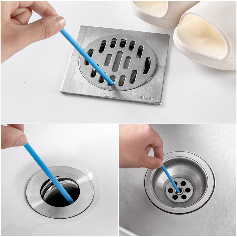 12Pcs Sewer Dirt Dredging Cleaning Stick Cleaning Pipe Debris Decontamination Drain Cleaner Kitchen Bathroom Kitchen Sink Tools