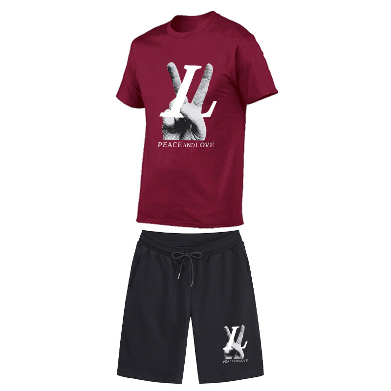 Letni męski dres pokojowy i z miłosnym nadrukiem bawełniany T-Shirt z krótkim rękawem + spodenki 2 szt. Modne ciuchy męskie trendy sportowe nowość