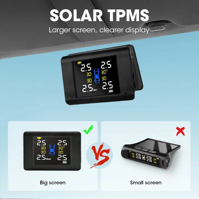 VTOPEK NEW Big Screen TPMS Tire Pressure Monitoring System Display Alarm System 5V Internal External Sensors 4 Sensors