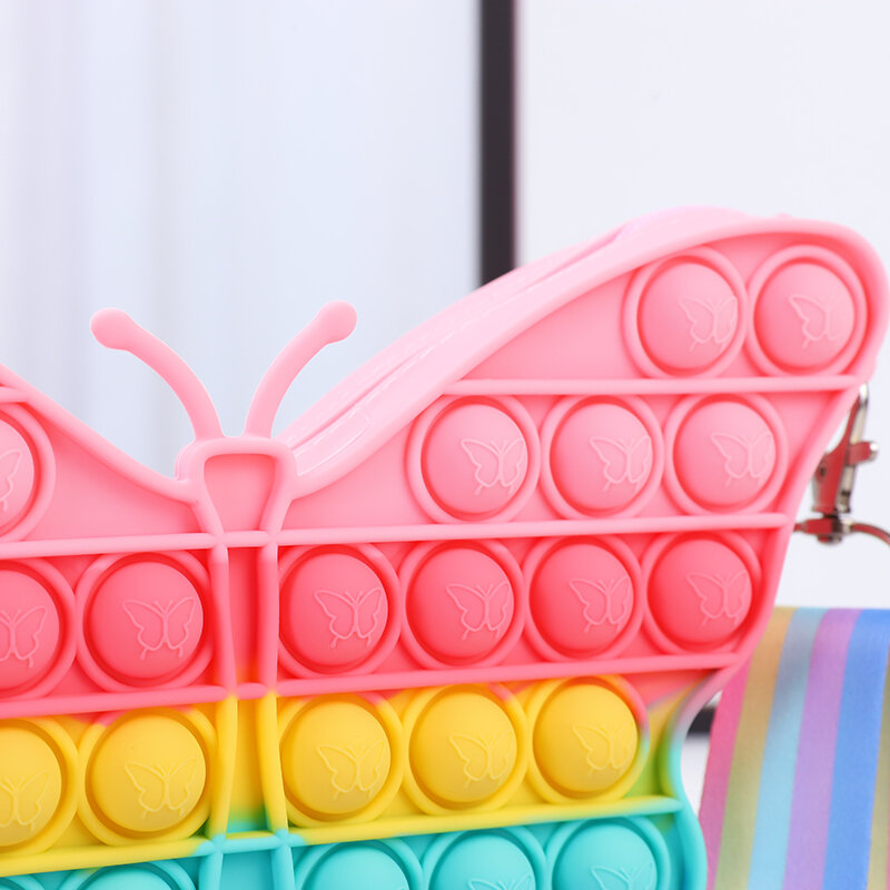 Tas Bahu Pop Kupu-kupu Dompet Fidget Mainan Tas Selempang Dorong Gelembung Hadiah Pereda Stres untuk Anak-anak