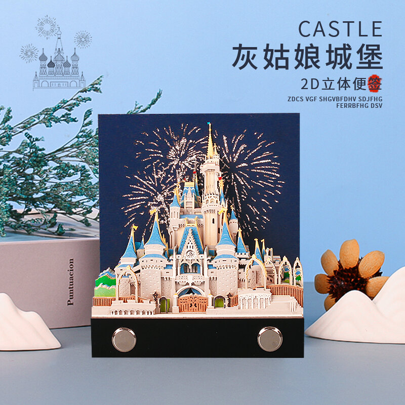 Omoshiroi 3D notatnik 146 arkuszy księżniczki Disneys zamek 3D kartki samoprzylepne karteczki do notowania blok akcesoria biurowe prezent dla druhny