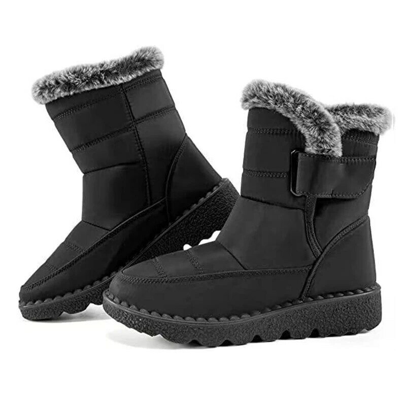 Mulher engrossar pelúcia impermeável botas de neve inverno 2022 quente pele plataforma tornozelo botas mulher plus size 44 não deslizamento sapatos de algodão