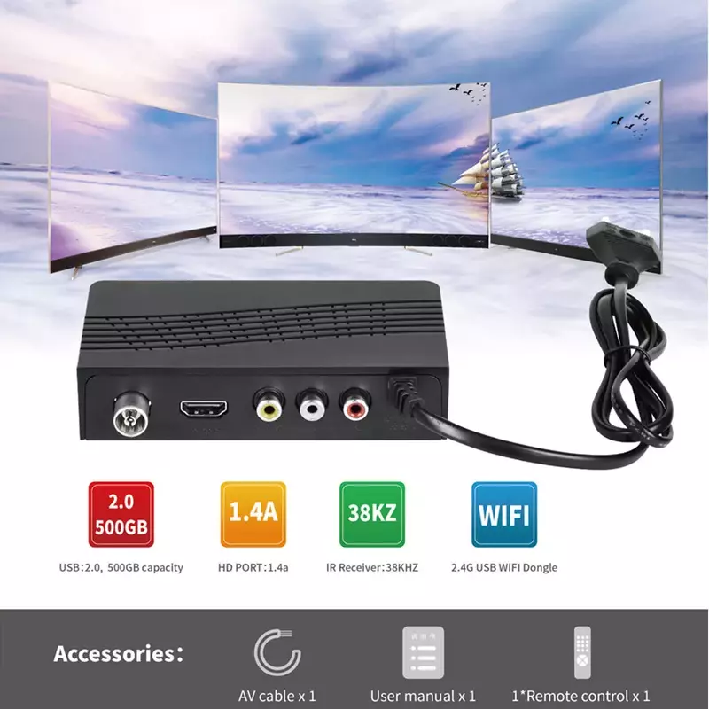 2022NEW TV Tuner Vga TV Box DVB T2 for Digital TV Receptor Wifi Receiver DVBT2 DVB-C Set-top Box H.265 HEVC AC3 HD DVB C Tuner