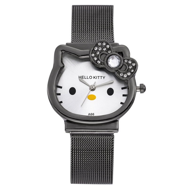 นาฬิกาควอตซ์นาฬิกาข้อมือผู้หญิง Kitty การ์ตูนสายรัดเหล็กเด็กนักเรียนหญิงนาฬิกา