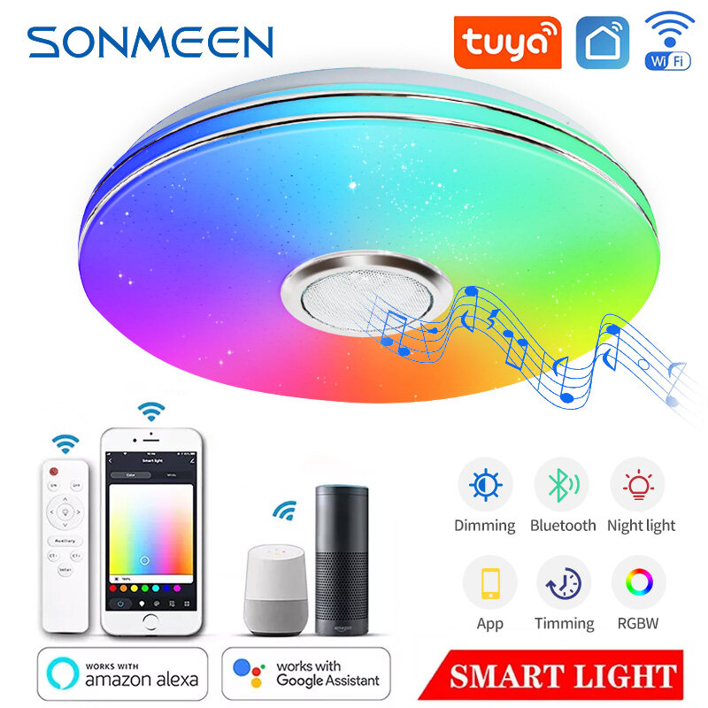 Sonmeaen – plafonnier LED RGB au design moderne, 33CM, lampe intelligente avec WiFi, Bluetooth, musique, télécommande pour l'application Google Assistant/Alexa, pour la maison