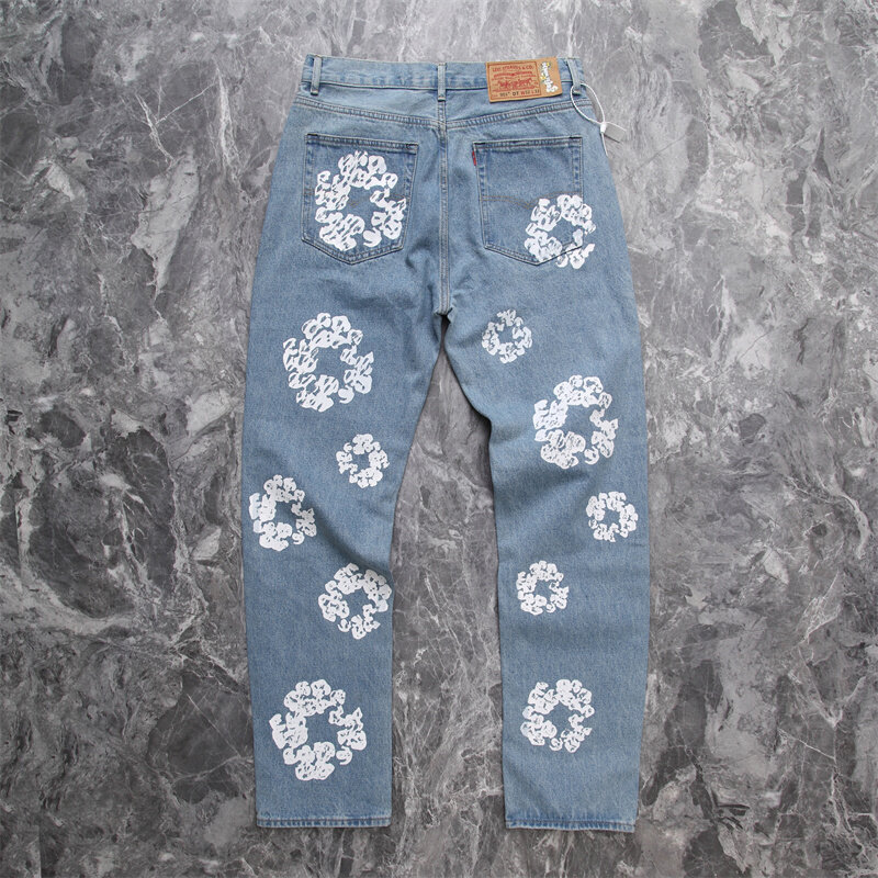 Pantalones vaqueros Kanye High Street para hombre y mujer, Jeans Vintage con estampado Kapok de alta calidad, 1:1, 2022