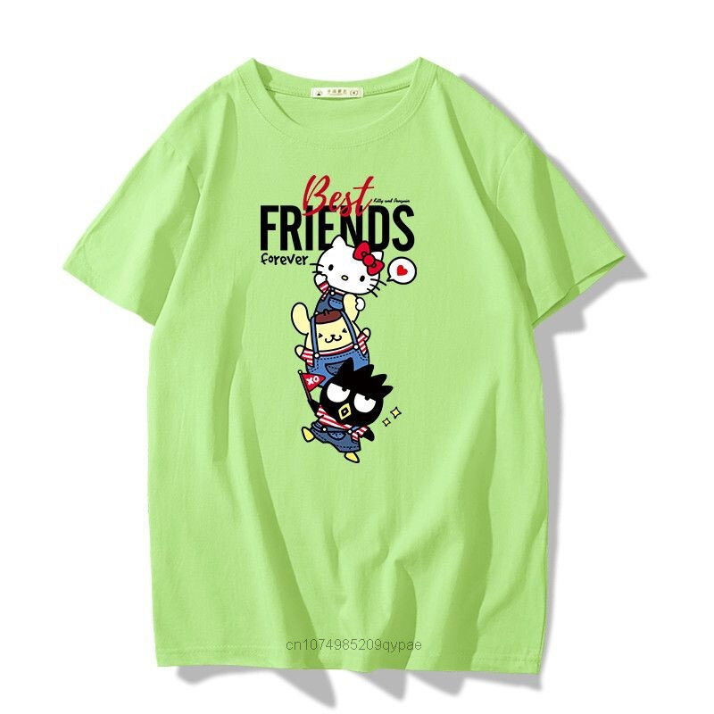 Hallo Kitty Y2K T-Shirt Tops Baumwolle Kurzarm T-Shirts für Frauen 2023 Sommer Cartoon lässig Overs ize Tops Kawaii Mädchen Kleidung