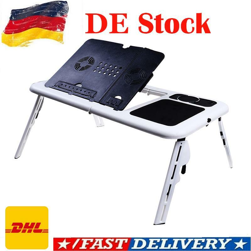 Foldable Laptop Table for Working Bed Tray Desk for Study Tablet Desk Stand Bed Sofa Couch with Cooling Fan (Black+White)