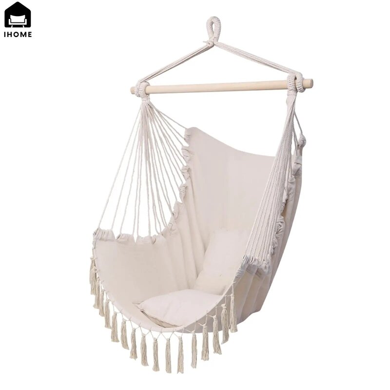 Deluxe Hanging Hammock Cadeira com Travesseiro, Balanço Interior e Exterior, Móveis de Jardim, Corda, Decoração Pátio Porch