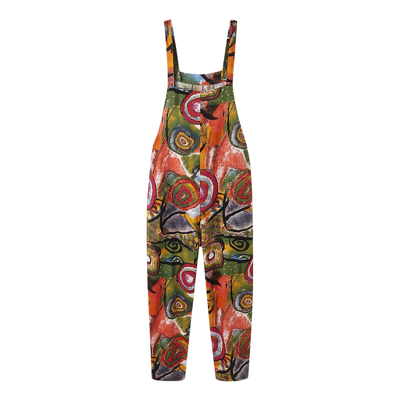 2022 Woemn Summer Casual Jumpsuit Boho Pants Retro Floral Print Sleeveless Overalls Suspender Pocket Printed Jumpsuits Plus Size