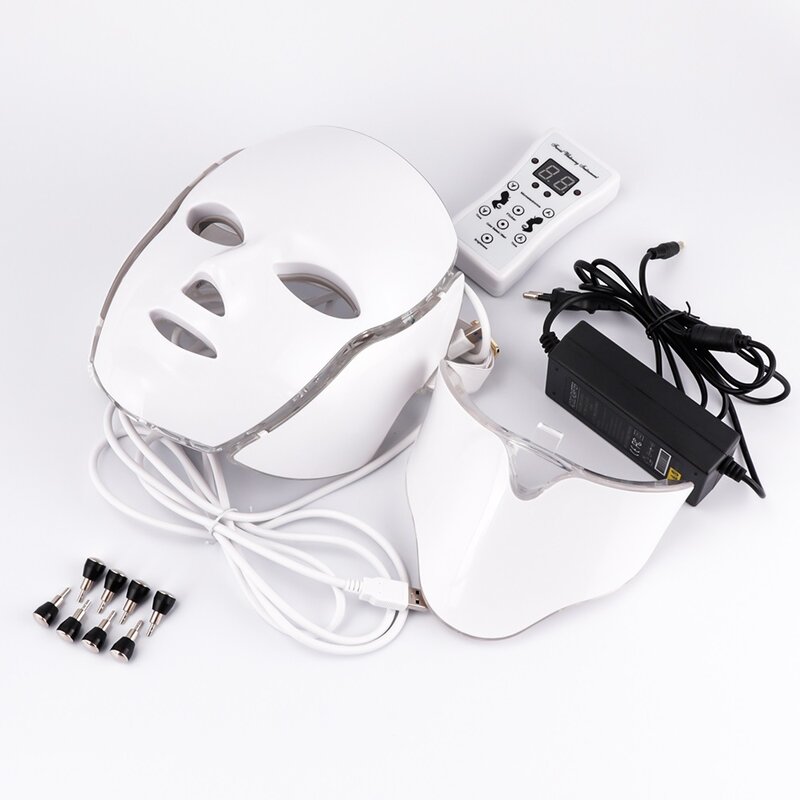 7 kolory jasne LED maska na twarz z szyją koreański terapia fotonowa maska czerwona terapia światłem trądzik usuwanie zmarszczek uroda pielęgnacja skóry
