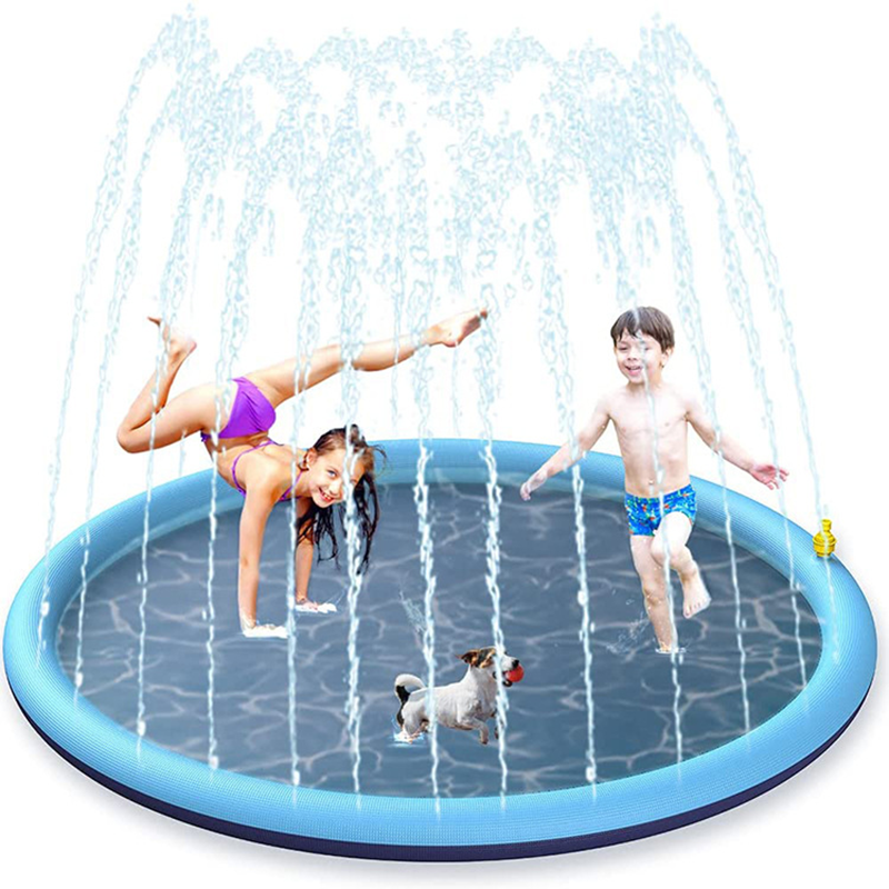 Coussin d'arrosage gonflable pour animaux de compagnie, 170x170cm, tapis de pulvérisation d'eau, pour jeux d'été, baignoire pour chiens