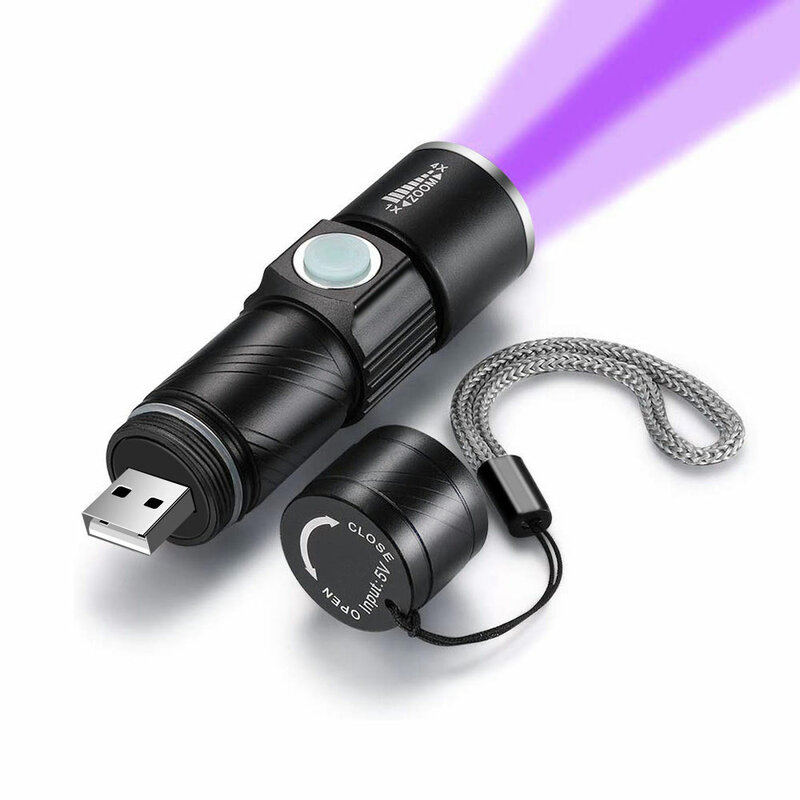 Lampu UV USB Isi Ulang 3 Mode 395nm Ultraviolet Mini UV LED Senter Neon Giok Detektor Uang UV Menyembuhkan Cahaya UV LED