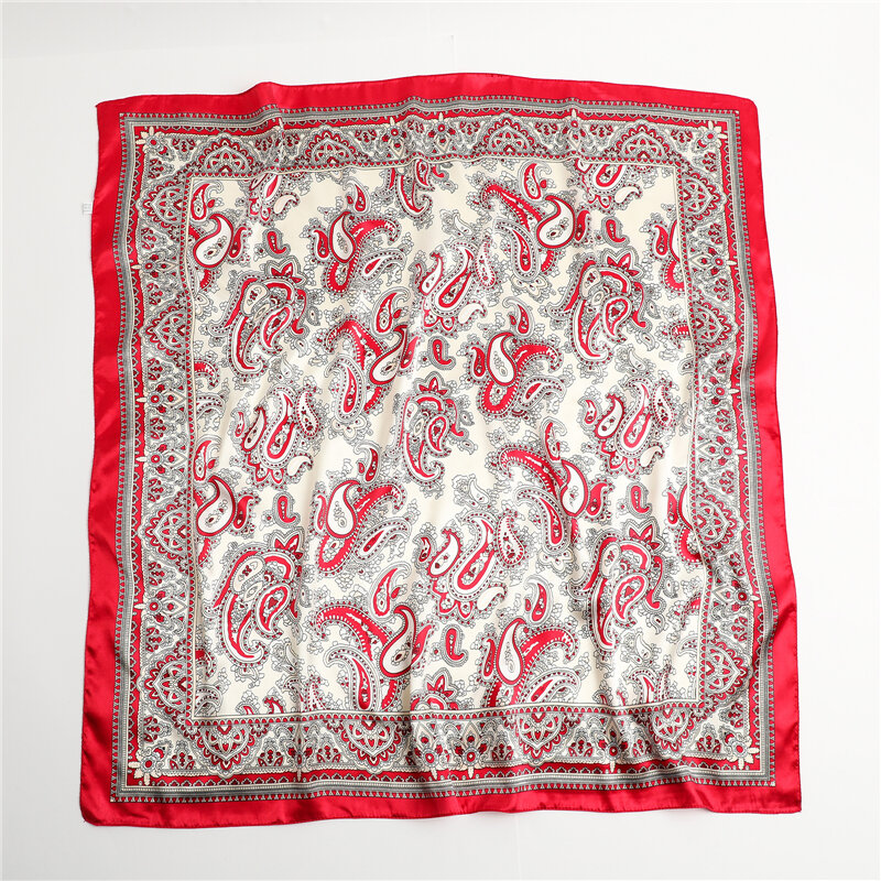 Модный Шелковый атласный квадратный шарф с пейсли-рисунком, женский роскошный хиджаб 90 см, шаль, шейный платок, повязка для волос, бандана
