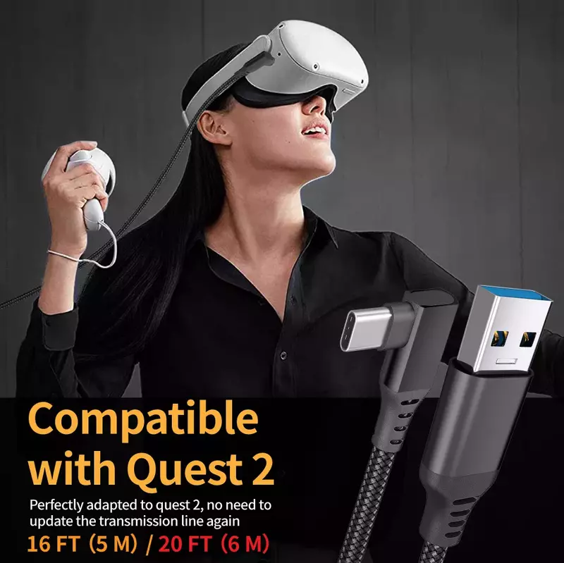 6M 5M 3M نوع C إلى نوع C كابل يو إس بي 3.1 ل Oculus كويست 1 2 رابط متوافق VR نقل البيانات 5gb 20V 3A
