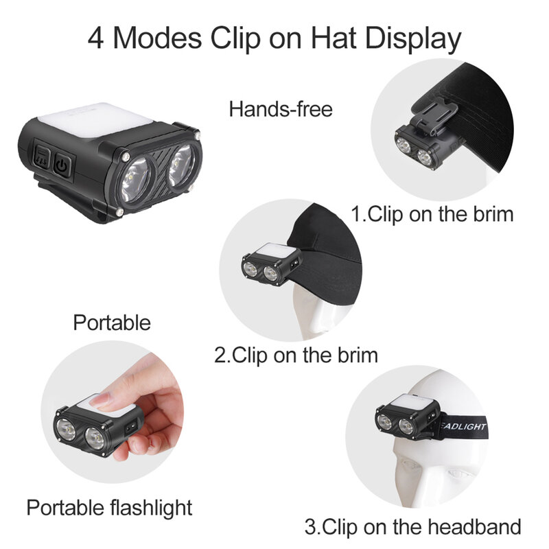 ["1-10 Uds. Lámpara de cabeza impermeable para acampar tipo C carga 5 modos llavero luz LED 1200mAh portátil 500LM para correr al aire libre"]