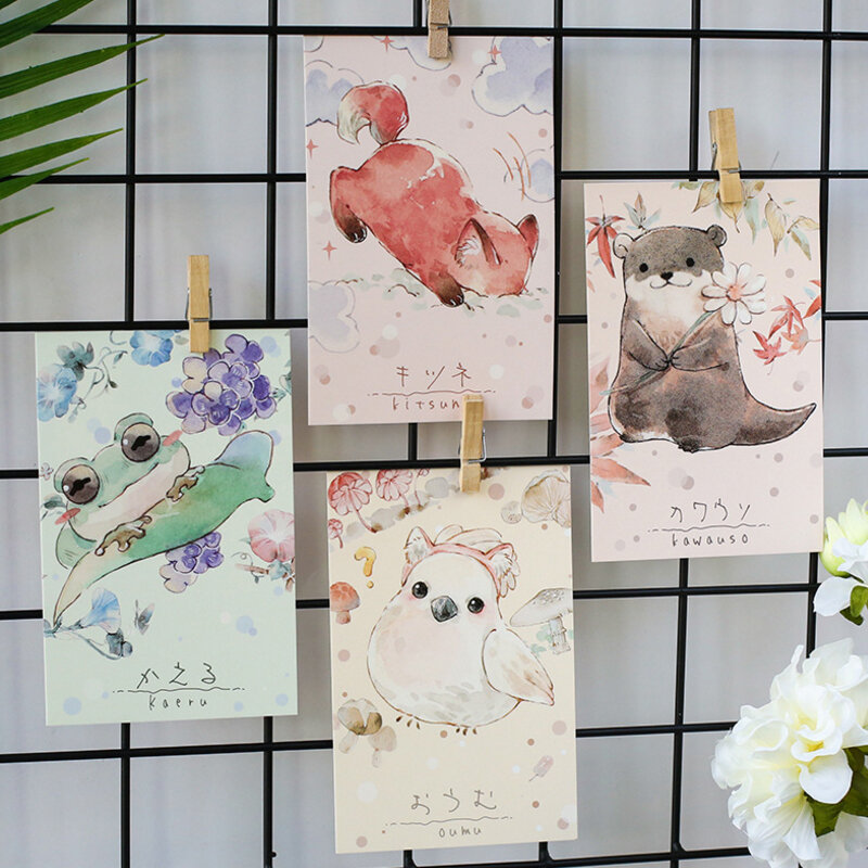 Conjunto de tarjetas de papel de dibujos animados, Set de tarjetas postales para marcapáginas de felicitación para lector de papelería, varios estilos, animales y plantas, 30 unids/paquete
