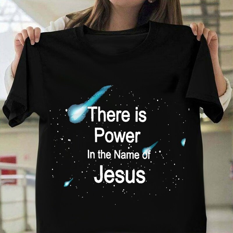 Moda feminina jesus camiseta nome jesus tem força deus cristão fé camisa casual topo unisex confortável verão