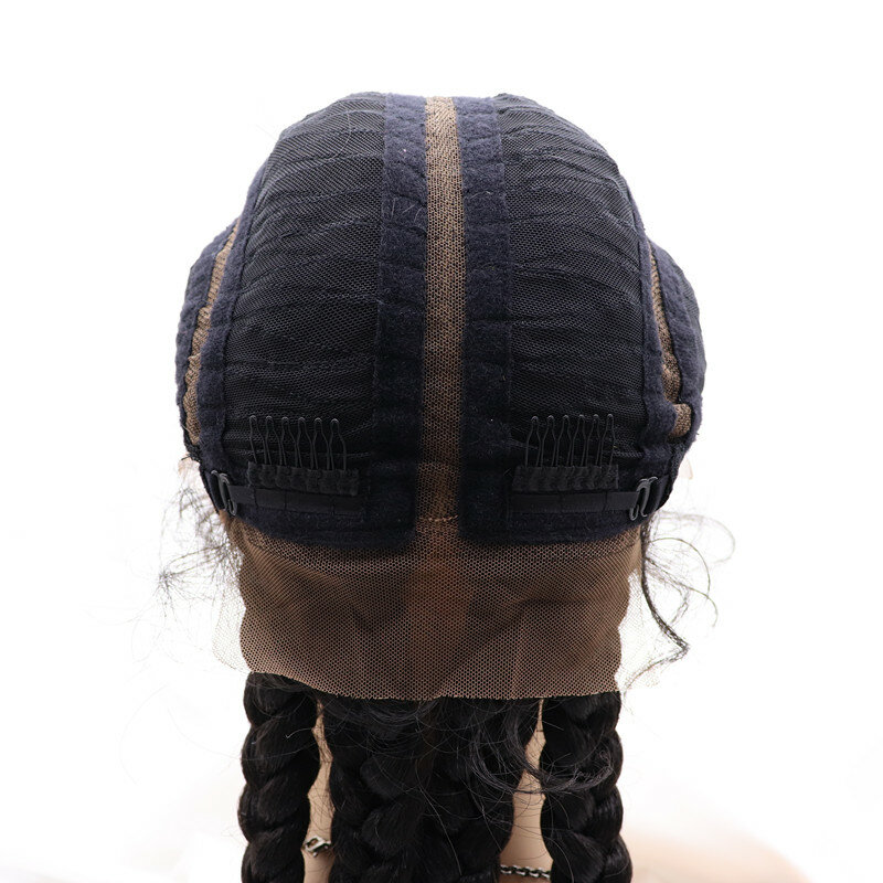 Peluca de cabello sintético con malla frontal para mujer, postizo de 32 pulgadas, con trenzas grandes, corte Jumbo