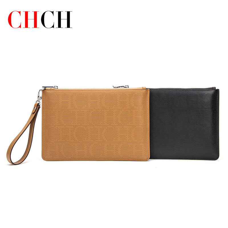 CHCH-cartera de cuero de vaca de lujo para hombre y mujer, bolso tipo sobre de gran capacidad, de Color negro y marrón, con letras