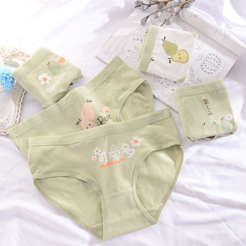 2022 Teenage Panties Floral Printed Underpants Young Girl Briefs Comfortable Cotton Grenn Panties Kids Underwear