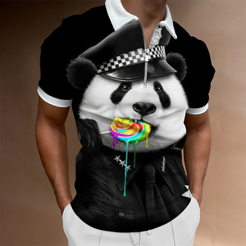 Рубашка-поло мужская с 3D-принтом орла, на молнии, с коротким рукавом