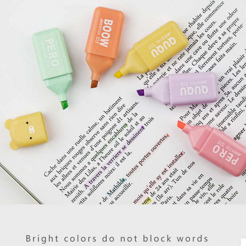 Mini surligneur Kawaii, 4/5/6 couleurs/ensemble, marqueurs mignons, stylo à dessin pastel, fournitures scolaires et de bureau