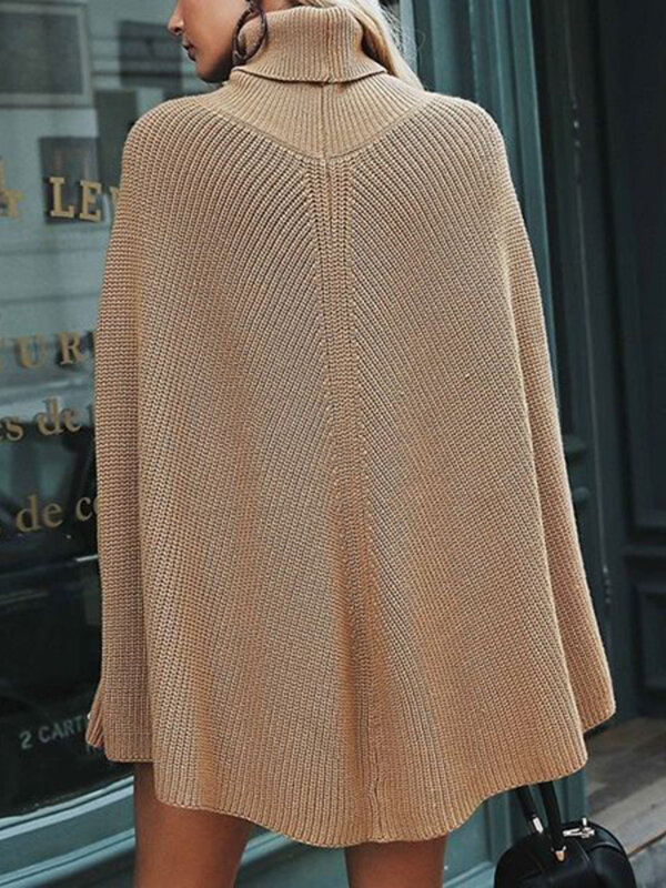 Fashion Tops 2022 Women Casual Solid Color Turtleneck Pullover Loose Cape Shawl Short Sleeve Knitted Oversized Sweater Woman