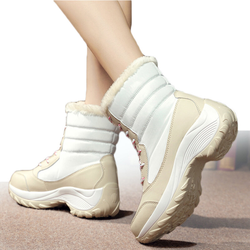 Sepatu Bot Wanita Sepatu Bot Pergelangan Kaki Tetap Hangat dengan Hak Sepatu Bot Musim Dingin Platform Salju Botas Femininas Sepatu Musim Dingin Sol Lembut Sepatu Bot Wanita