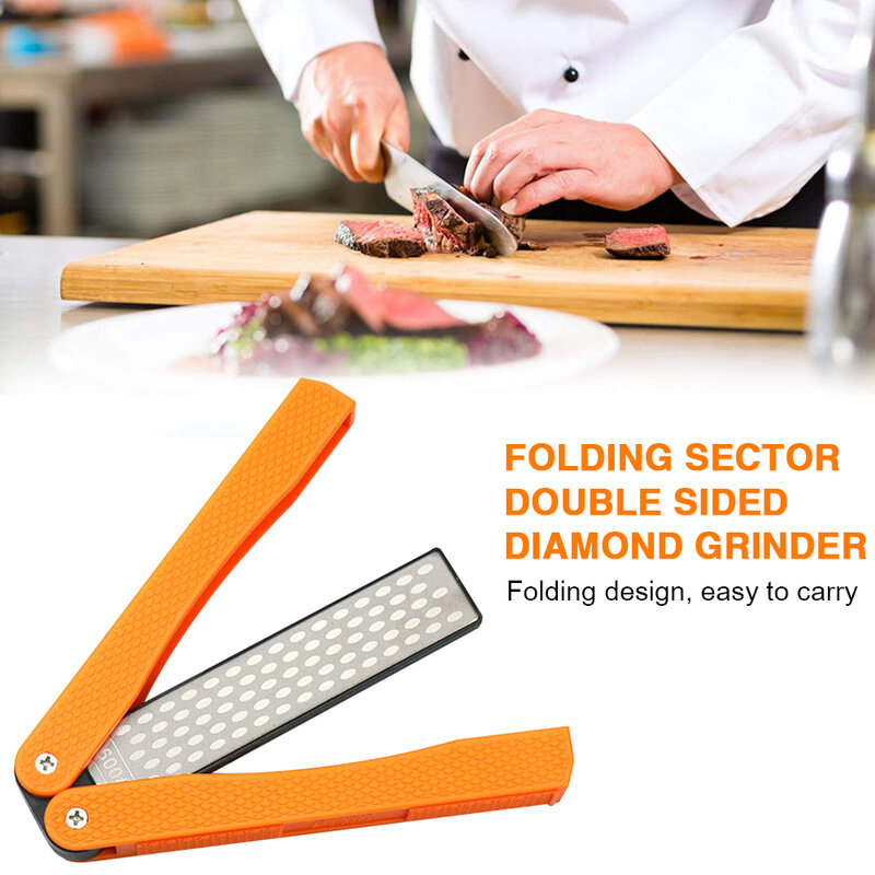 Apontador de diamante portátil faca dobrável afiar pedra metal doméstico facilmente lidar com peças para cozinha ao ar livre
