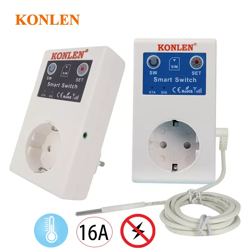 16A GSM SMS Smart Power Socket Outlet Temperature Sensor Controller Plug Intelligent Relay Switch Home Automation Remote Control