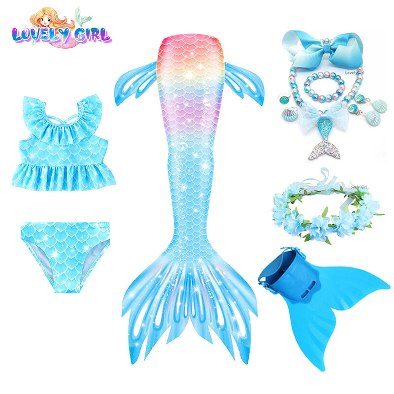 Summer Mermaid Tail Mermaid Costume Bikini Mermaid Dres with Monofin Kid Girl Swimming suiting Cosplay Beach Party Birthday Gift