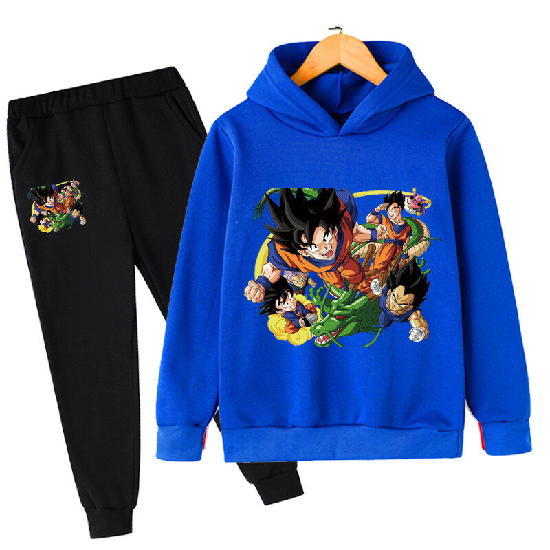 2022 outono e inverno anime dragon-ball-z moda infantil rua com capuz e calças terno casual jogging moletom