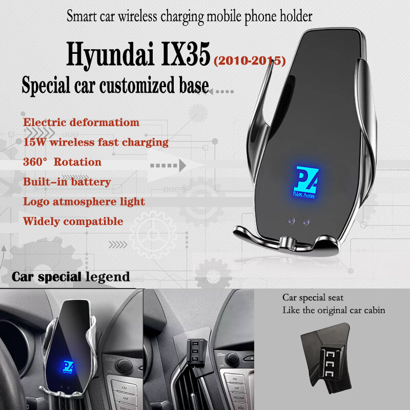 For 2010-2015 Hyundai IX35 Car Phone Holder Wireless Charge 15W Mobile Phones Mount Navigation Bracket GPS Support 360