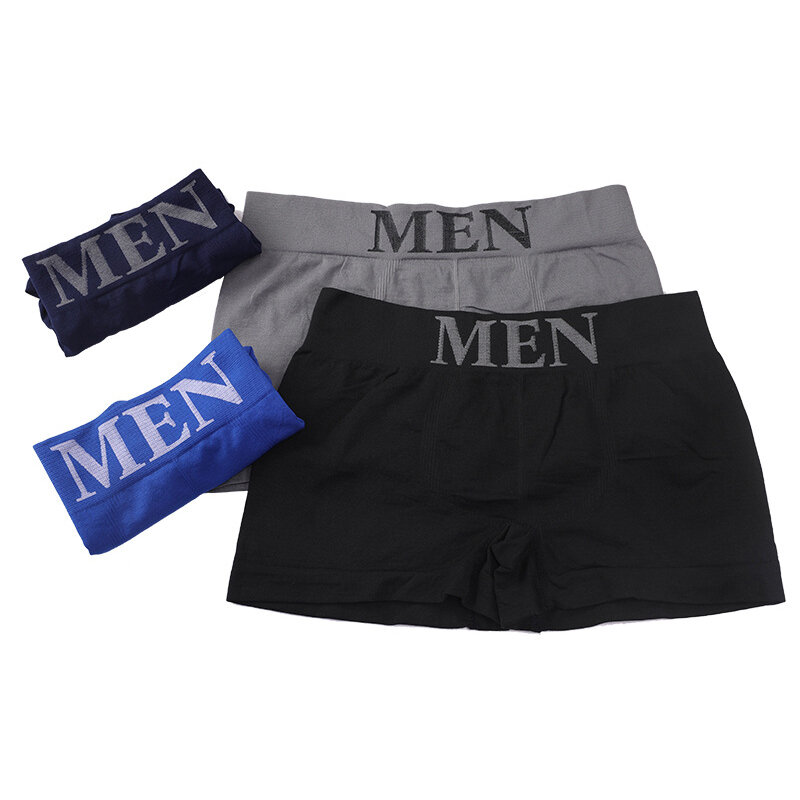 남성용 통기성 복서 팬티, 단색 속옷, 편안한 브랜드 반바지, 블랙 블루 속옷, 3 개/로트