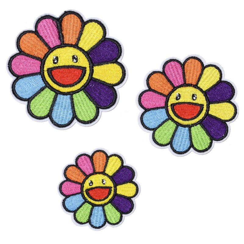 Цветные солнцезащитные цветы серии со смайликом для самостоятельной глажки одежды, вышитые нашивки для шляпы, джинсов, стикеры для шитья