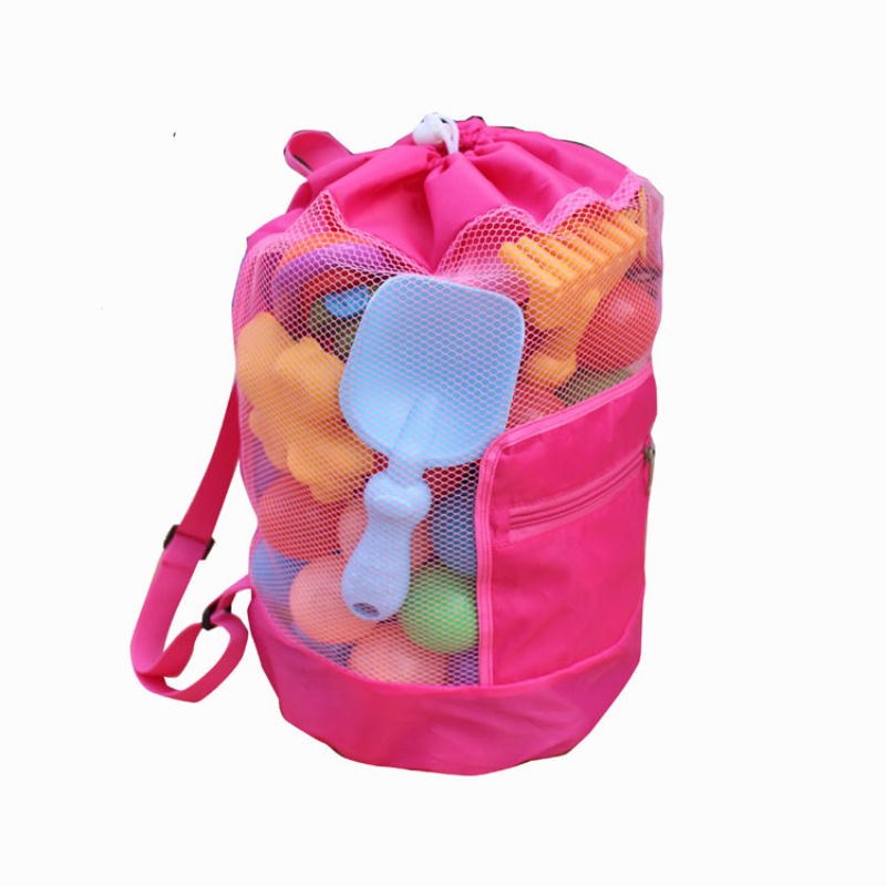 Foldable Beach Toy Bag Beach Storage Pouch Tote Mesh Bag Travel Toy Organizer Sundries Net Drawstring Storage Backpack