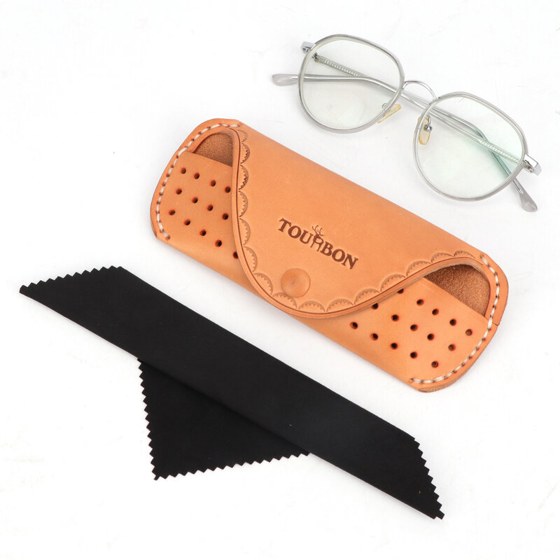 Tourbon Hard Shell Eyeglass Case Portable Sunglass Box Retro Leather Reading Eyeglass Pouch Lightweight with Belt Loop
