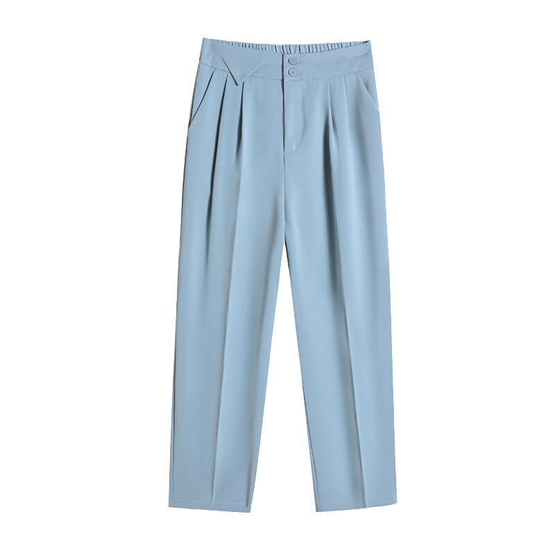 Wisher & Tong-pantalones bombachos de cintura alta para mujer, pantalones de tubo hasta el tobillo, sólidos, coreanos, verano, 2022