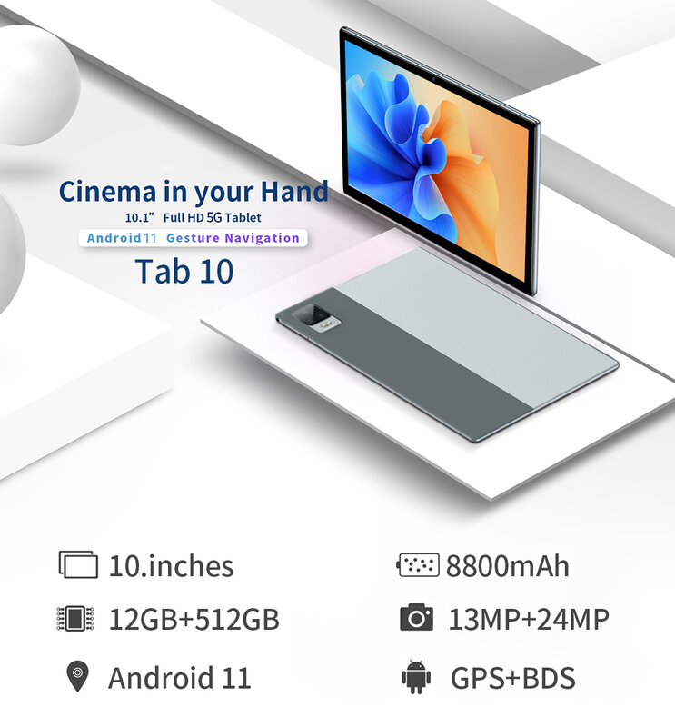 Tablette Android 11 de 10 pouces, 12 go de RAM, 2022 go de ROM, double SIM, 5G, 512 mAh, Wifi, GPS, vente, nouvelle collection 8800