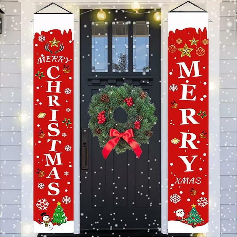 1 Pair Christmas Themed Door Couplet Welcome Sign Porch Hanging Banner Holiday Decoration