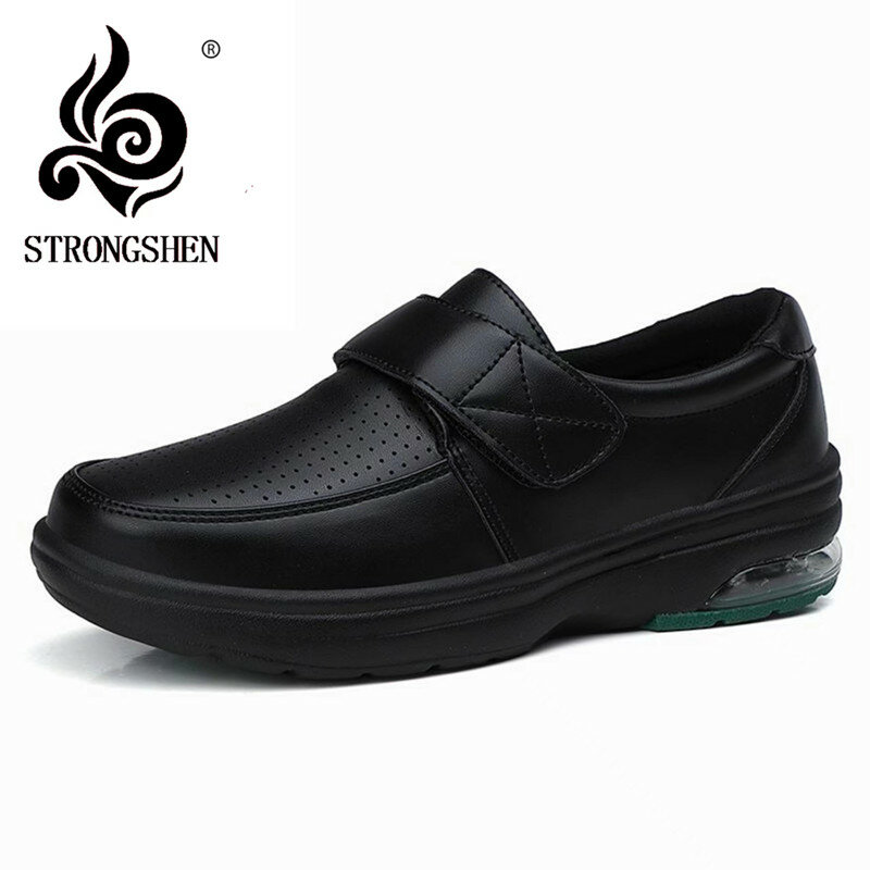 STRONGSHEN-zapatos planos de trabajo para mujer, zapatillas antideslizantes para enfermera, de enfermería, transpirables, sin cordones