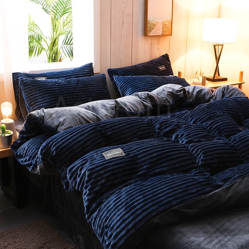 Funda de edredón de terciopelo Coral cálido para invierno, funda de almohada de Color puro para cama doble, tamaño Queen/King, varios