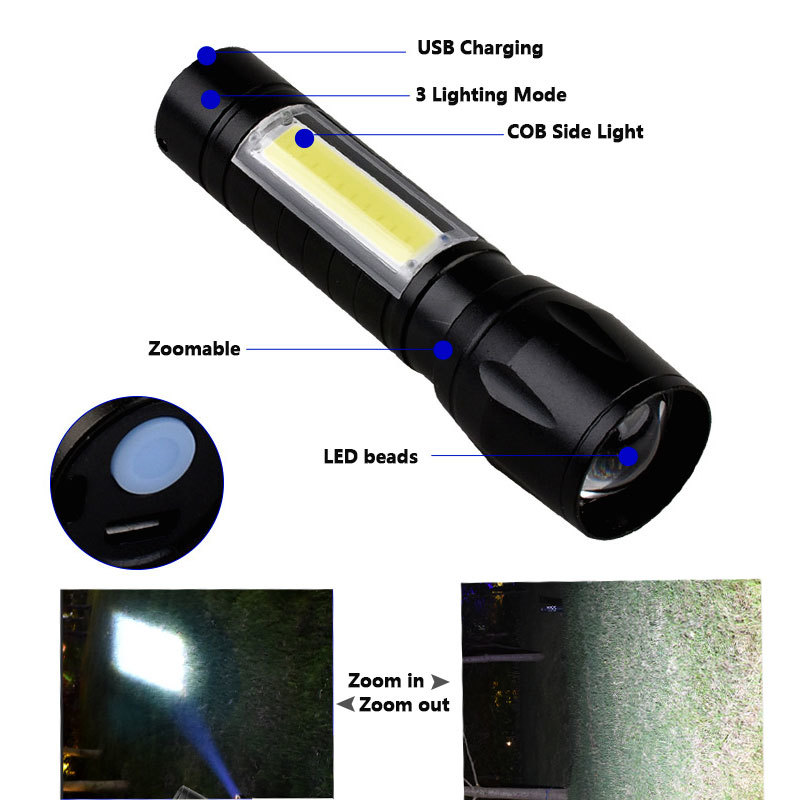 Di Động Sạc Zoom Đèn Pin LED XP-G Q5 Sáng Đèn Pin Đèn Lồng 3 Chế Độ Chiếu Sáng Đèn Cắm Trại Đèn Pin Led Mini