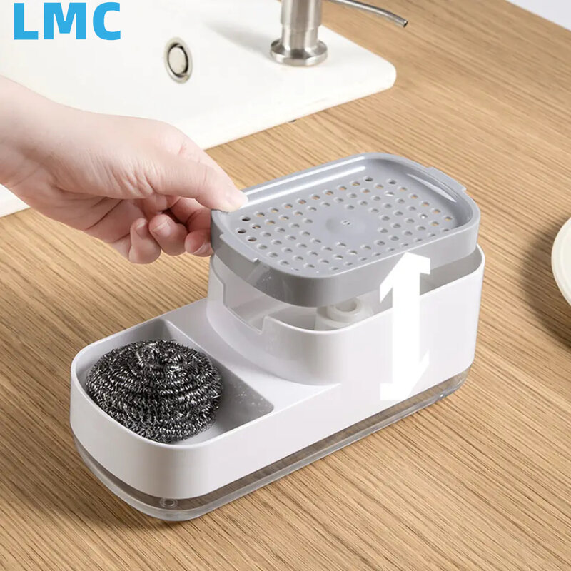 LMC-dispensador de jabón y esponja para cocina, Soporte automático para fregadero, caja de jabón