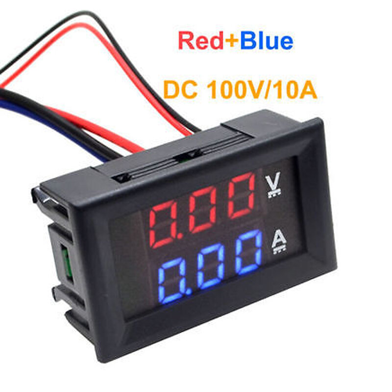 Voltmètre à affichage numérique, ampèremètre DC 100V 10a, bleu rouge, double voltmètre numérique, jauge de courant, testeur de courant de voiture