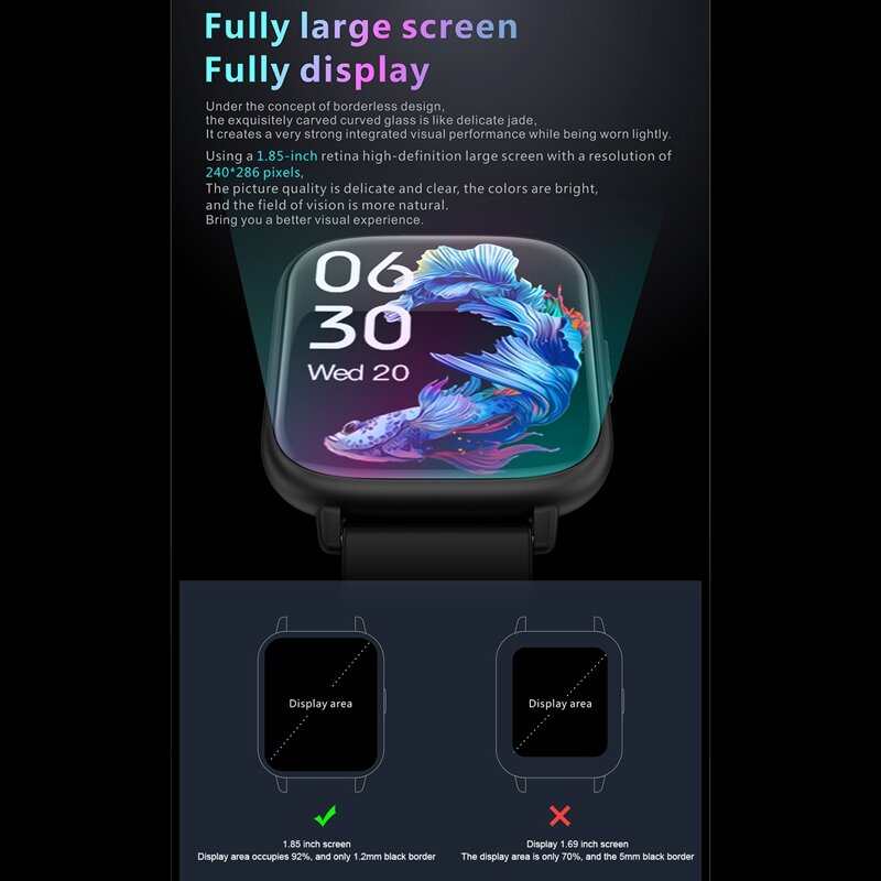 Montre connectée Q9pro GT2, bracelet de sport, étanche IP68, avec écran TFT 1.85 pouces, 240x286 pixels, Flash 64M + 64M, 5.0