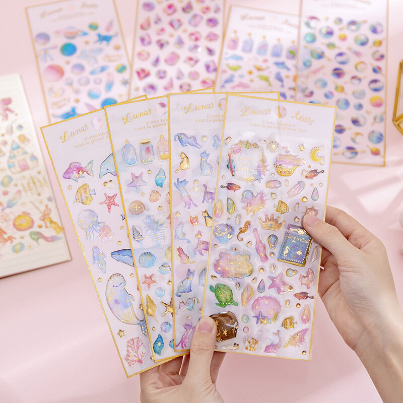 Korean Ins Magic Planet Crystal Epoxy Transparent Hand Account Diary Creative Kawaii Decor Stickers Student DIY Plan Material